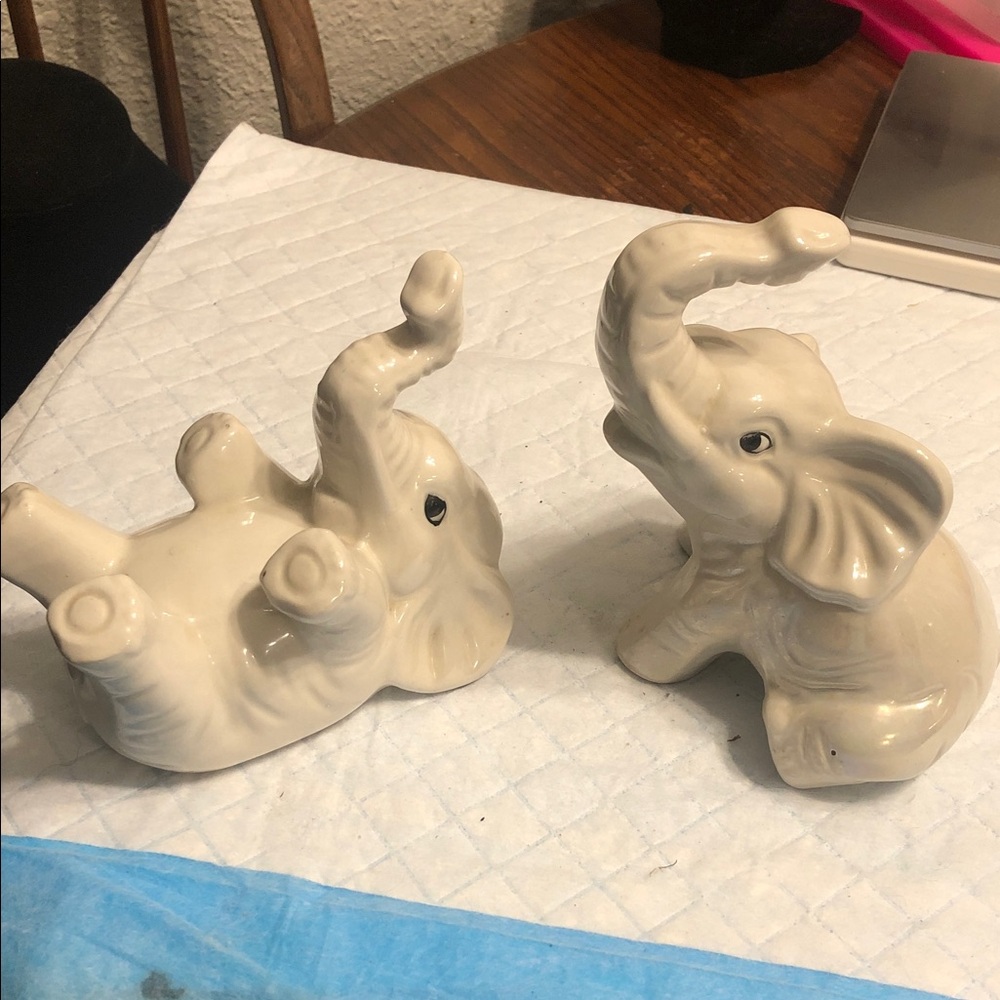 Ceramic Ivory Elephant Figurine Pair